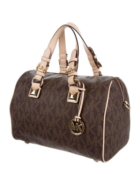 michael kors monogrammed grayson logo satchel|Michael Kors leather satchel large.